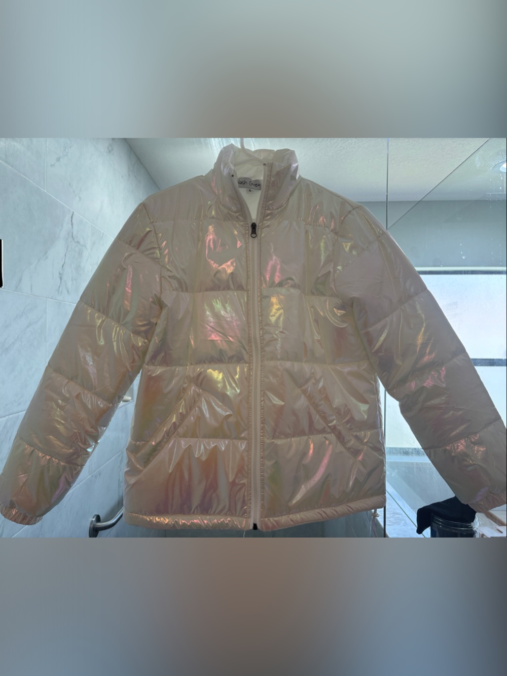Kittenish Iridescent Pearl Sheen Quilted Puffer Jacket